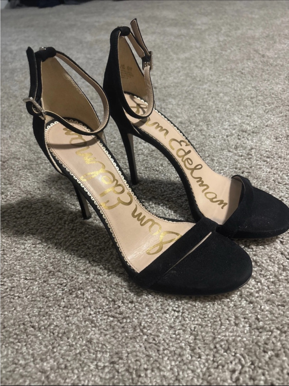 Sam Edelman Black Suede Ankle-Strap Stiletto Sandals